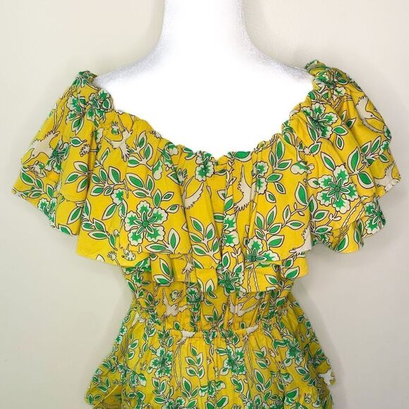 Rhode Dotty Off-The-Shoulder Yellow Eden Floral-Print Cotton Mini Dress Small - Picture 5 of 10